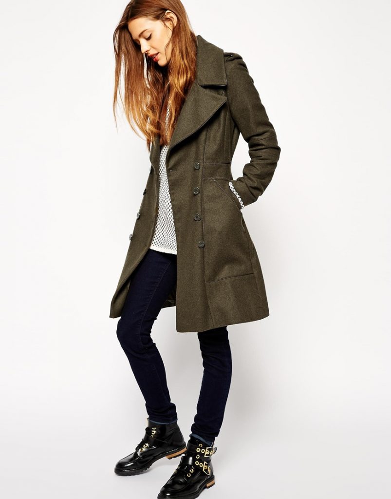 ASOS Coat with Military Panel Detail - 67% wool