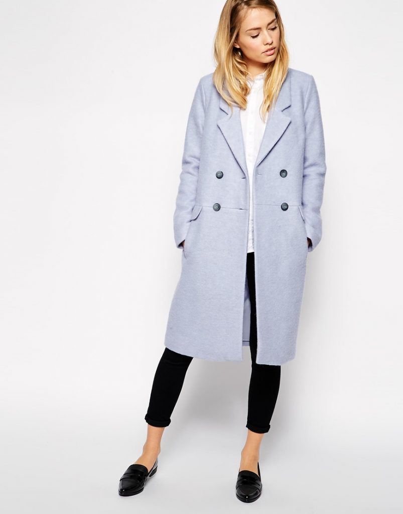 ASOS Pea Coat In Longline Boiled Wool