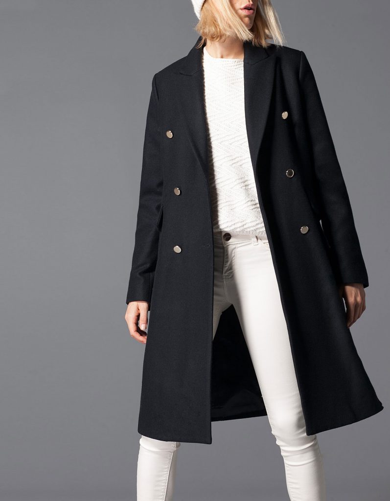 Stradivarius Full-length Woollen Coat with Buttons