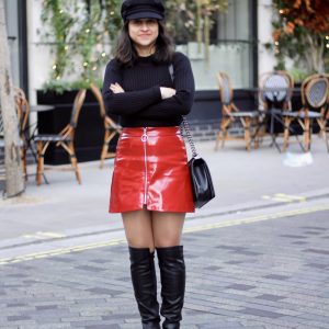 Zara Red patent zip skirt and turtleneck