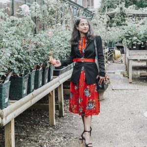 Red summer dress Petersham Nurseries