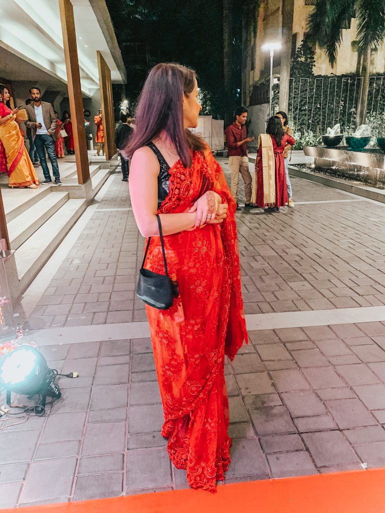 Wedding season red lace sari