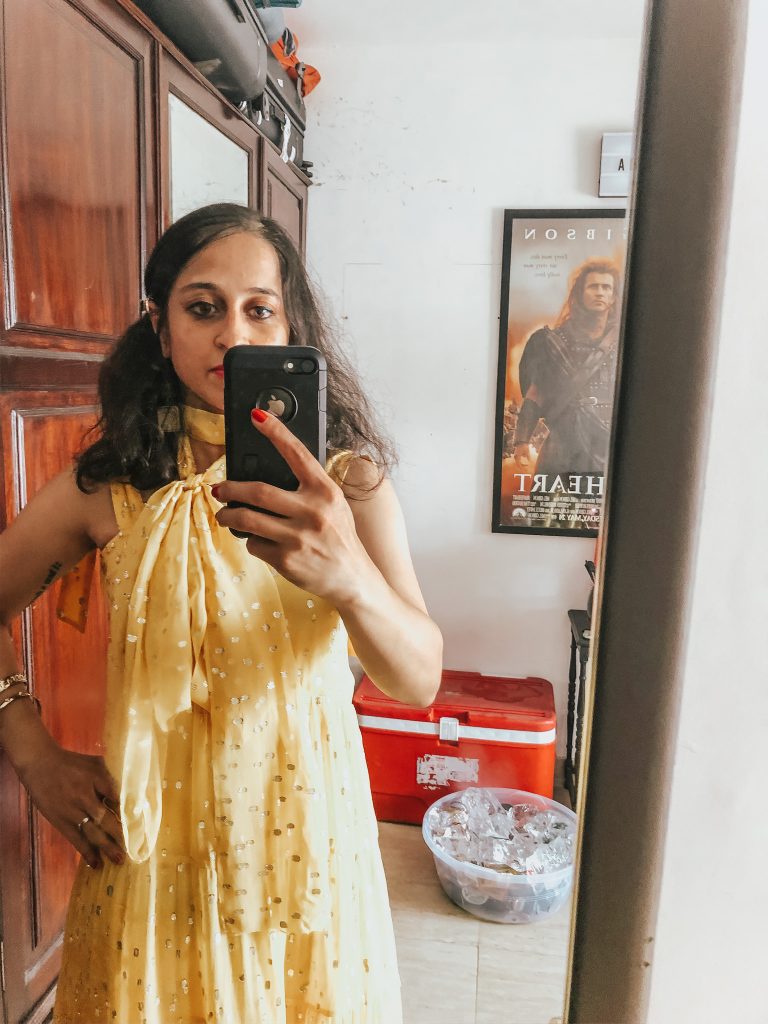 Sezane yellow silk maxi dress