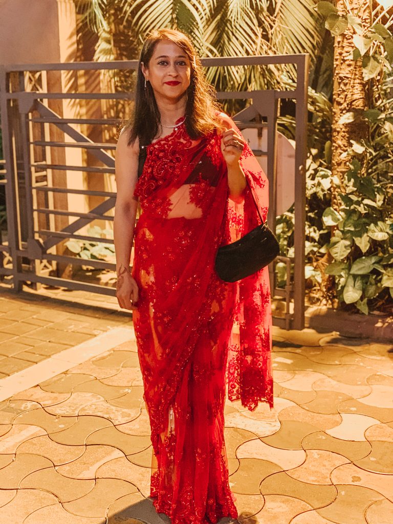 Wedding season red lace sari