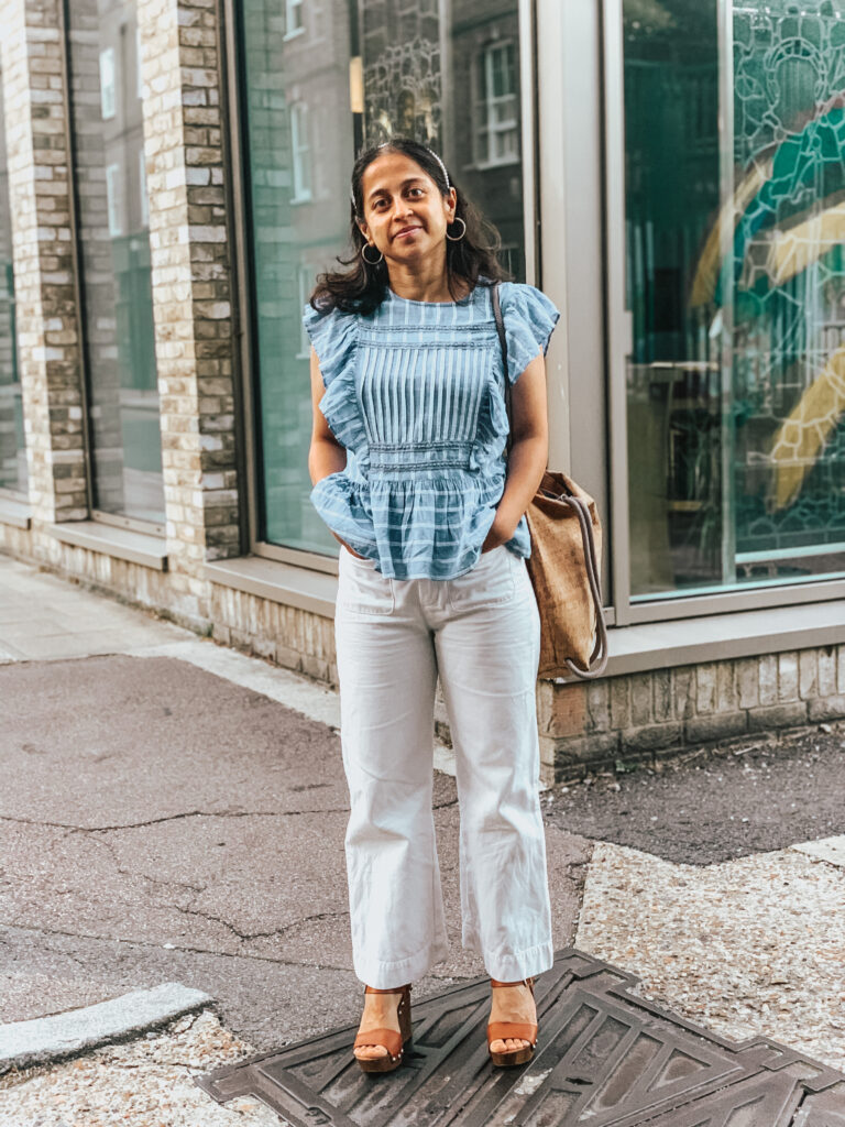 ost Stock Box - blue frilly top and white jeans