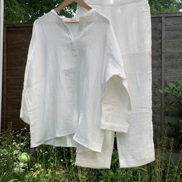 White Kurta Top and Trousers Set