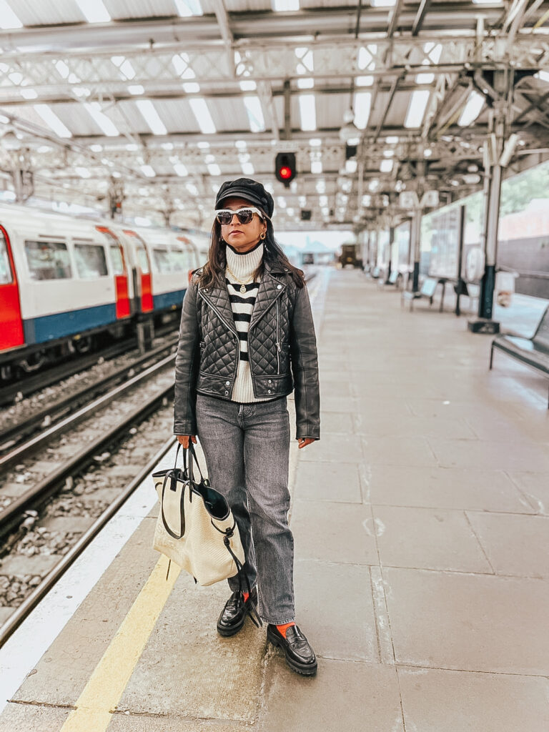 autumn layer Leather jacket and jeans